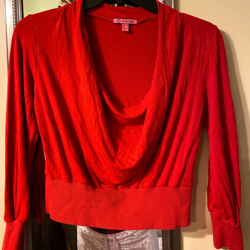 MANGO Red Top with Plunging neckline Longsleeves